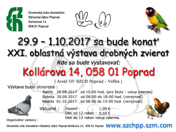 Pozvánka na XX. oblastnú výstavu zvierat OV Poprad